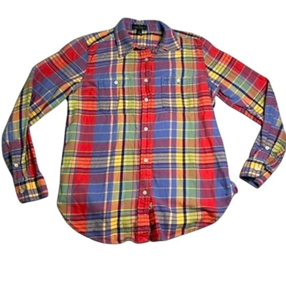 LRL Lauren Jeans Co. Flannel Womens Medium Plaid Fall Layers Colorful Capsule - Picture 1 of 5